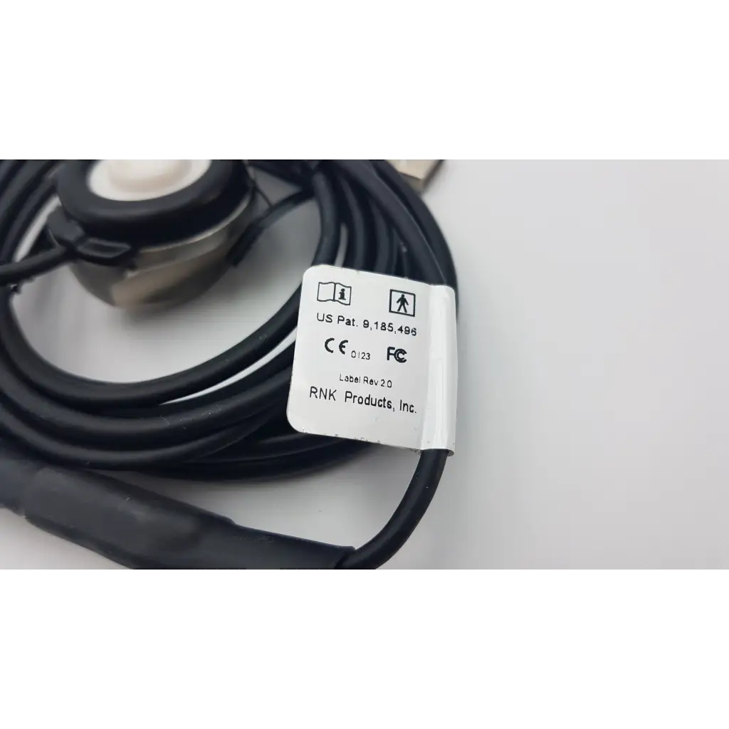 Black coiled cable with white label for telehealth technologies pcp-usb stethoscope by rnk products inc with regulatory markings