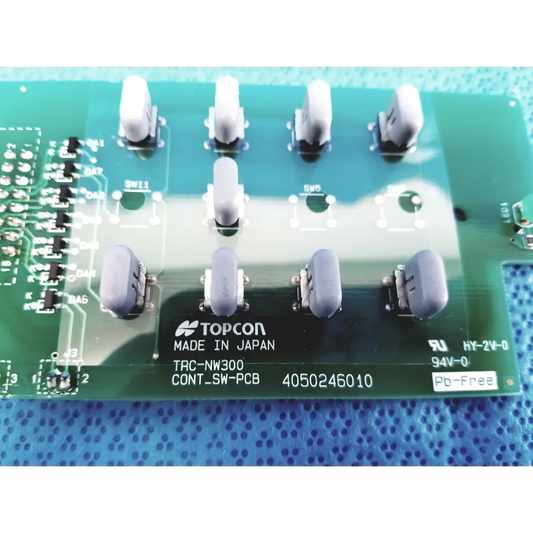 Green control switch pcb board with gray and white toggle switches for topcon trc-nw300 model made in japan