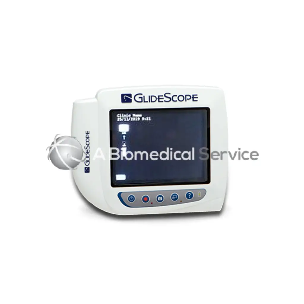 White verathon glidescope avl laryngoscope with digital display and control buttons for biomedical service use