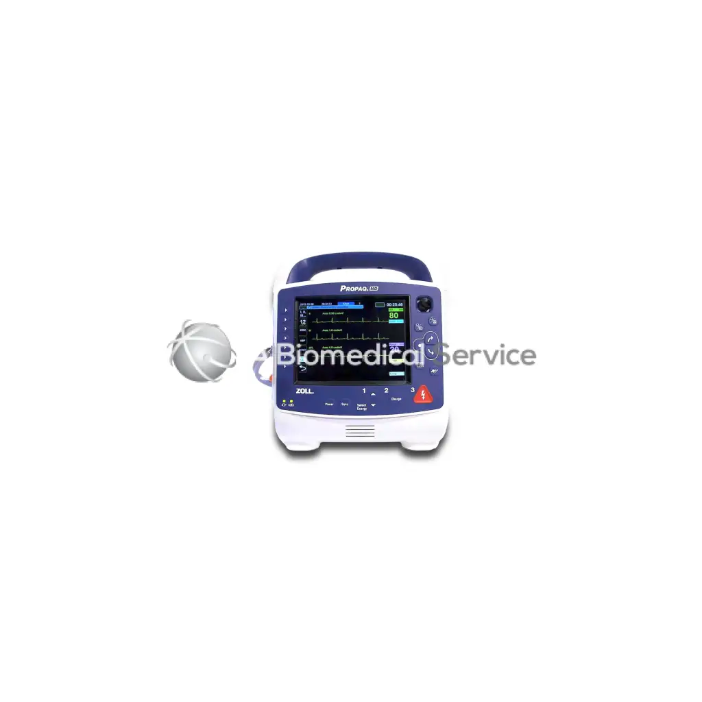 Blue and white zoll propaq md x series propaq 2 defibrillator monitor with digital ecg screen