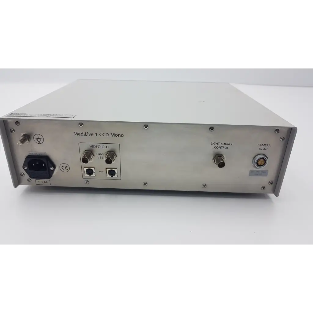Silver metallic zeiss medilive camera control unit with labeled ports on the back for medilive camera connection