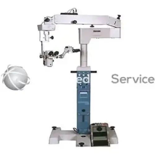 White and blue zeiss opmi 6 surgical microscope on tall s3 stand with articulated arms for medical use