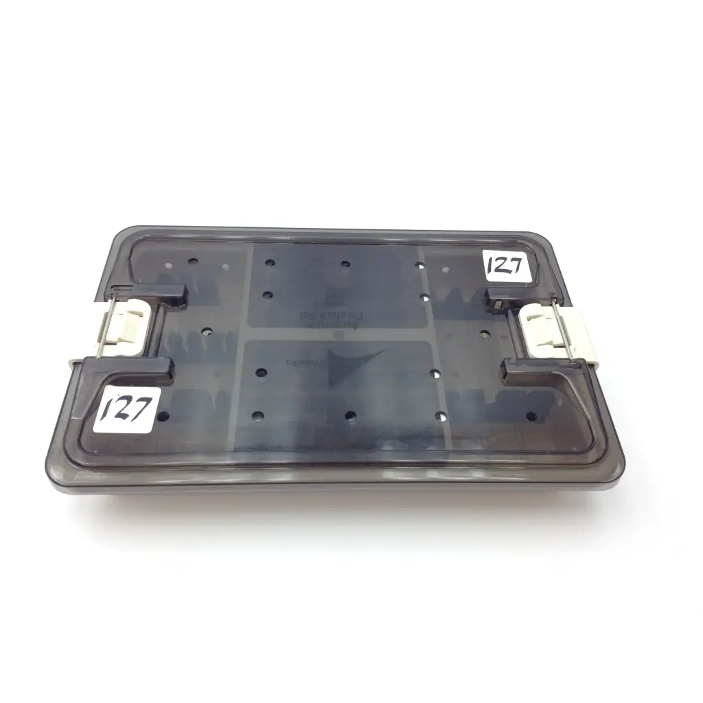 Black translucent plastic tray with white numbered labels and metal clasps in ascension forefoot set csa-800-01 set