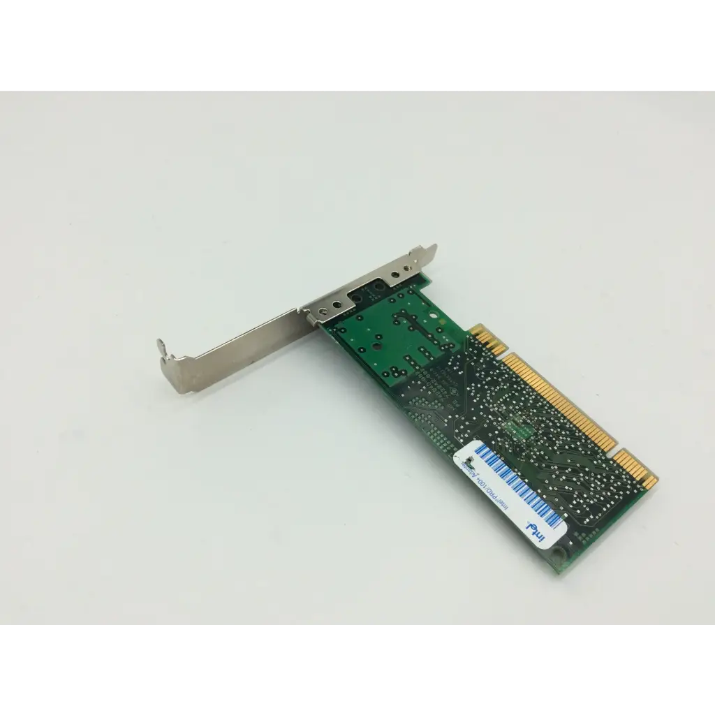 Intel Kalex PCI ethernet connection network adapter with green circuit board gold contacts and silver metal bracket