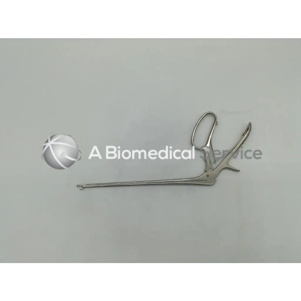 Silver surgical retractor with curved handle and slender arms for mueller gl1943 tischler cervical biopsy use