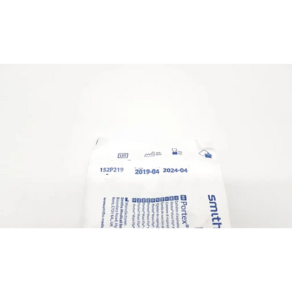 White plastic package of smith & porex 10 fr suction cath n glove with blue text lot number 152p219 dated april 2019 to 2024
