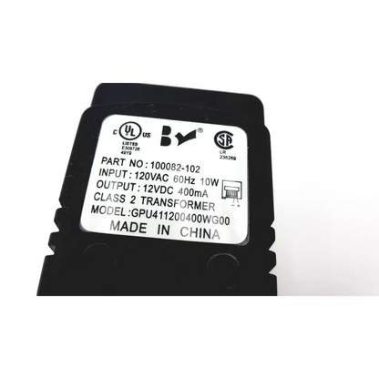 Black plastic 100082-102 class 2 transformer ad4-171 2923sm with white label showing specs and certifications