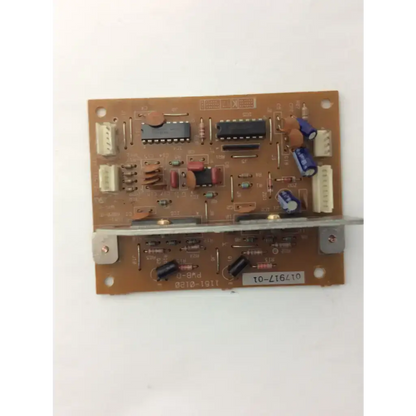 Brown 1161-0120 pwb-0 kpc 1694v-0 017917-01 printed circuit board with black ic, blue capacitors, and white connectors for biomedical service and responsible electronics recycling replacement parts