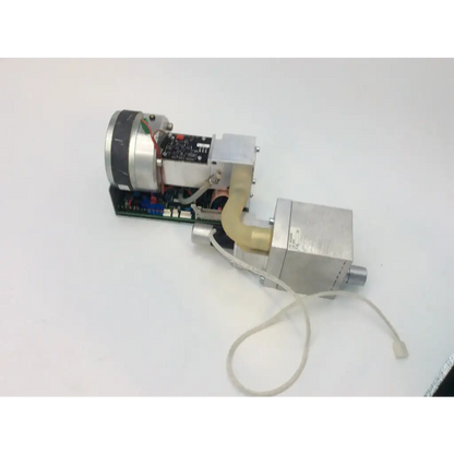 Silver metallic pump assembly with black and silver cylinders, circuit board, beige tubing, and clear hose for biomedical service replacement parts in hamilton galileo ventilator 155491/00