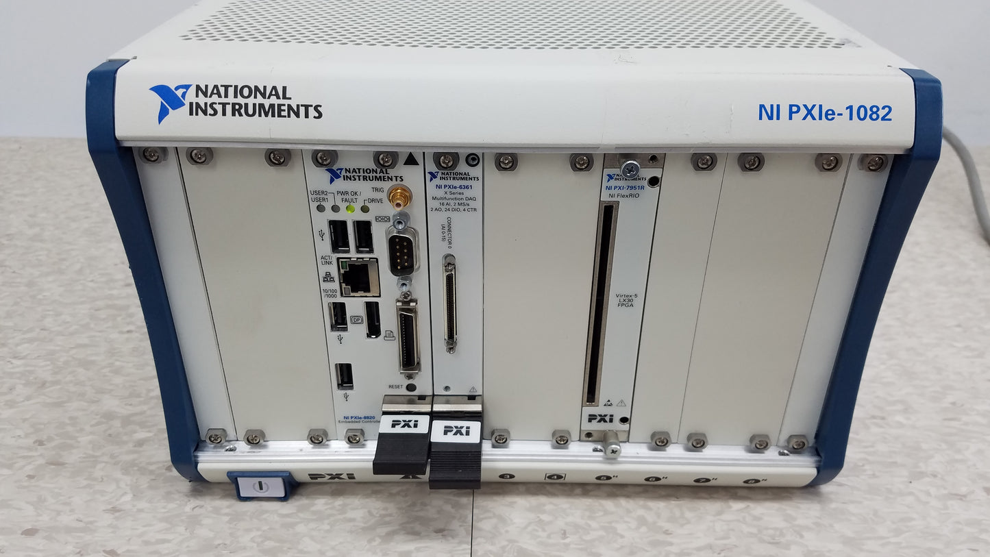 National Instruments NI PXIe-1082 Chassis With PXIe-8820 PXIe-6361 And PXI-7951R Modules