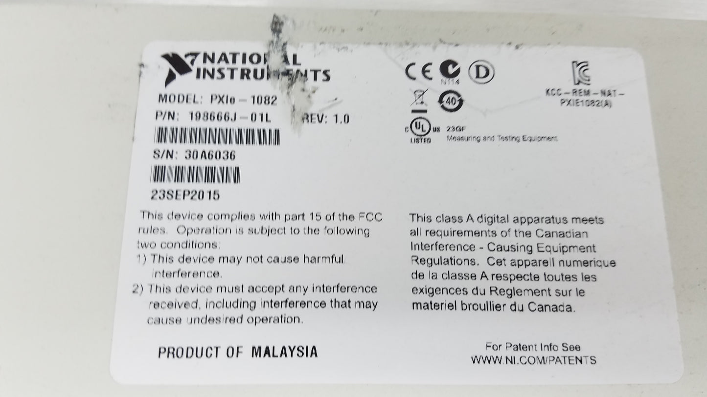 National Instruments NI PXIe-1082 Chassis With PXIe-8820 PXIe-6361 And PXI-7951R Modules