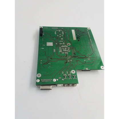 Green rectangular circuit board assy 206-24971b with silver soldered components and black connectors for electronics use