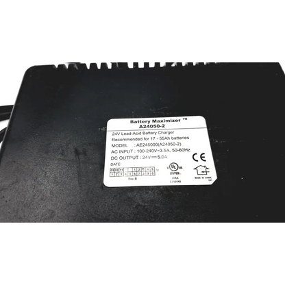 Black plastic 24v 5a sla gel agm battery charger with white label showing model and specifications for gel agm battery maintenance