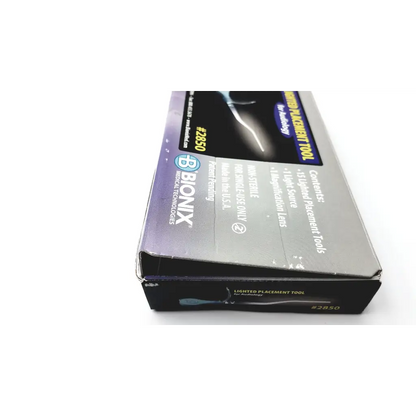 Bionix 2850 tool lighted placement in black and silver box designed for audiologists with lighted placement feature