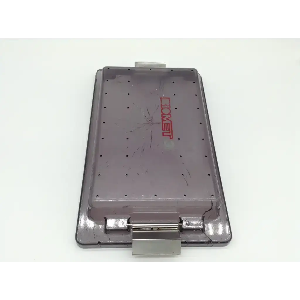 Gray plastic tewet brand lid with metallic hinge and red logo for 3i biomet dental implant kit with tapered implant depth