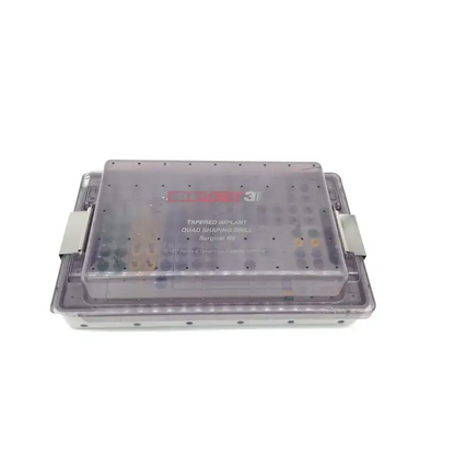 Transparent plastic tapered implant quad shaping drill surgical kit with metal handles for implant depth control by 3i Biomet