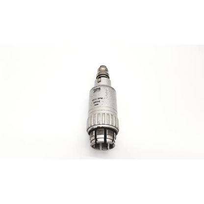 Silver metallic industrial drive component with threaded ribbed body and engraved markings 3m rpm euro drive c293