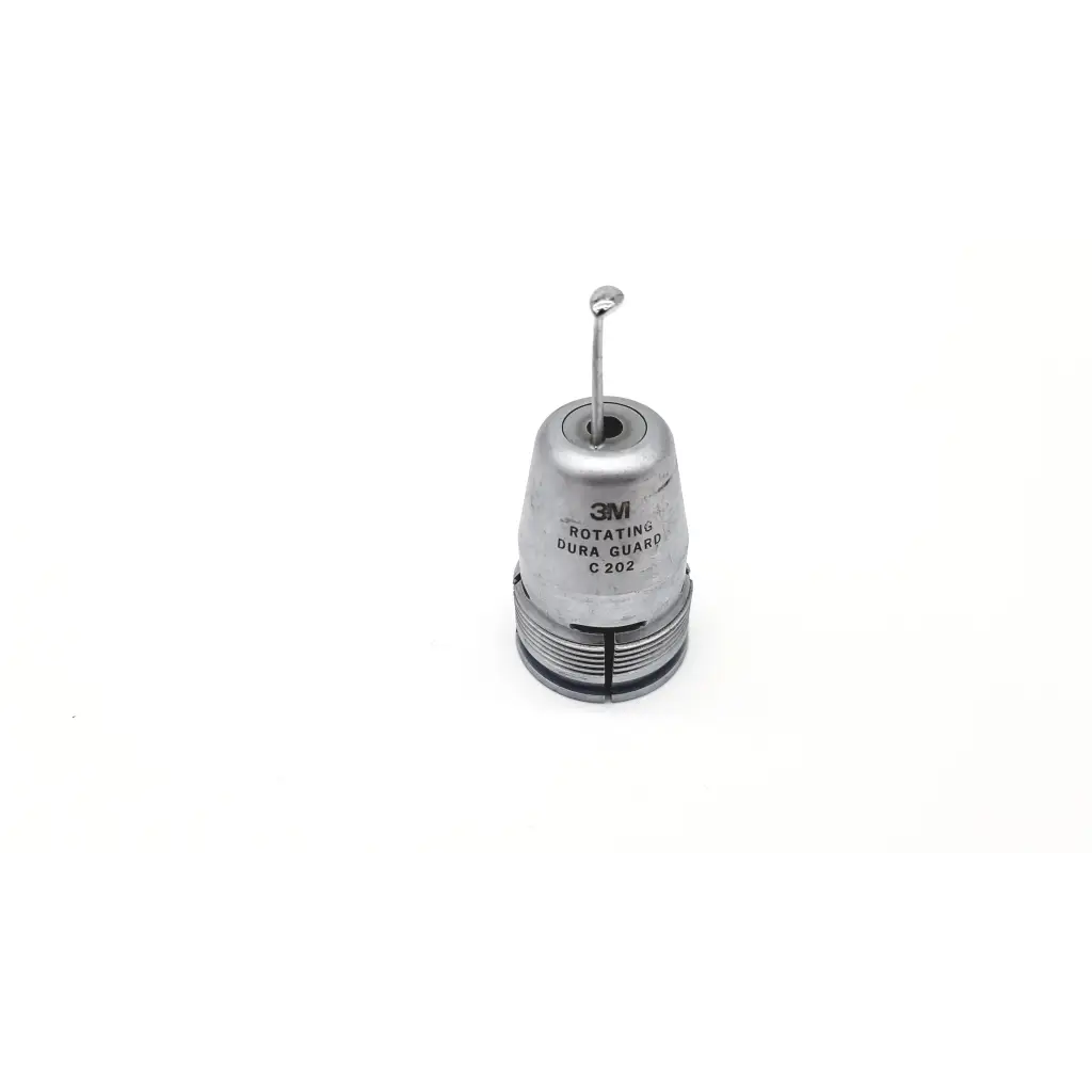 Silver metallic 3m c202 surgical dura guard with threaded base and thin rod designed for surgical dura protection