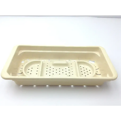 Beige plastic autoclave tray with three perforated compartments for 3m l300 large maxi driver handpiece storage