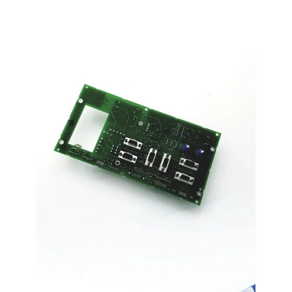 Green rectangular circuit board with silver connectors and black components on back panel rev bbdg2-5 22523sm assembly