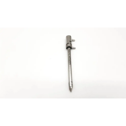 Silver metallic surgical drill bit with pointed tip and engraved markings for linvatec da26-42 model 83243 linvatec