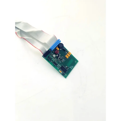 99400903 circuit board bbcb3-8c with green pcb, blue connector, and silver ribbon cable for electronic use