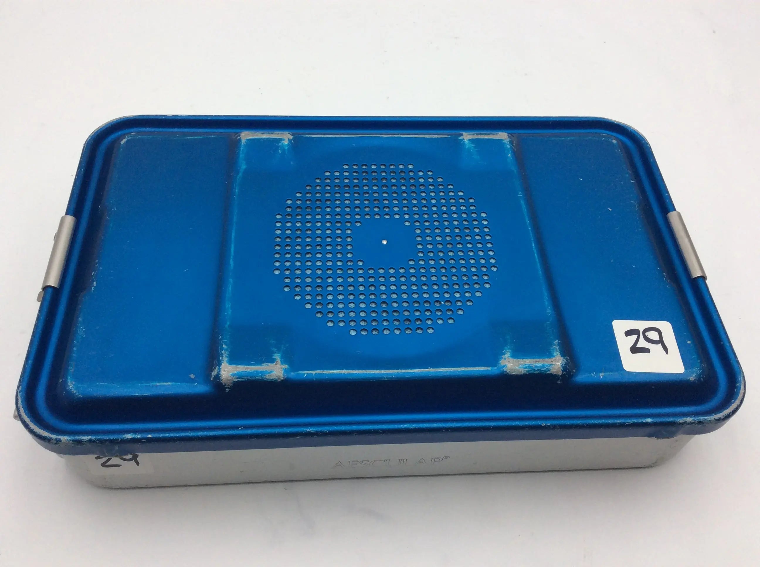 Load image into Gallery viewer, A Biomedical Service Aesculap Three Quarter Size Container JN740 W/ Silver Lid JK789 &amp; Plates 155.00