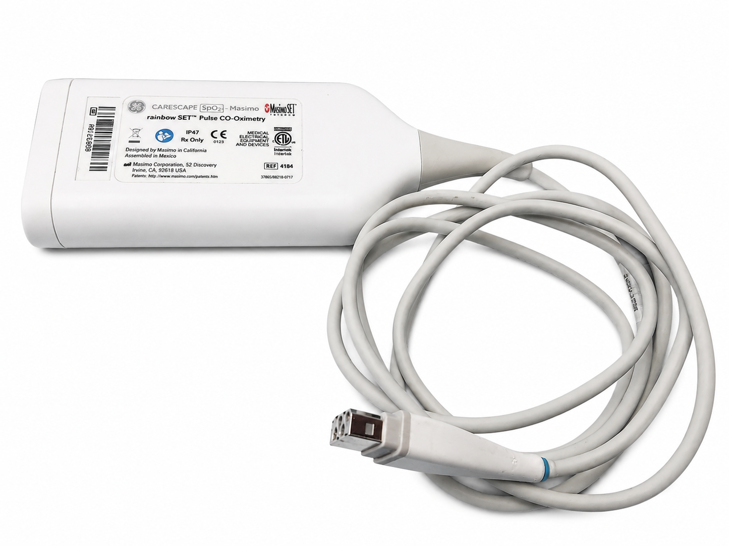 GE CARESCAPE SpO2 Masimo rainbow SET REF 4184 Pulse CO-Oximetry Cable - Biomed Certified