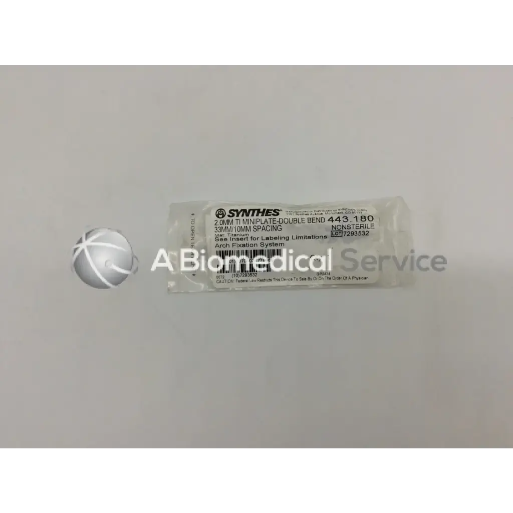 Load image into Gallery viewer, A Biomedical Service Synthes 2.0MM TI Miniplate-Double Bend Arch Fixation System 443-180 25.00
