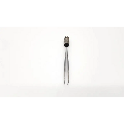 Silver surgical forceps tweezer by a dumont & fils model 3785 055 with cylindrical textured handle and fine pointed tips