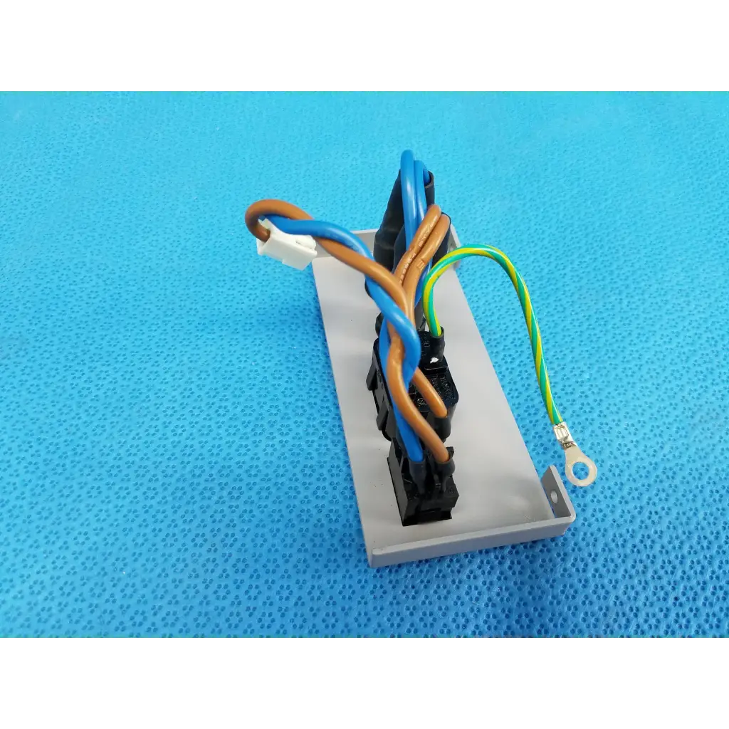 Gray plastic power entry panel with black components and multicolored wires for topcon trc-nw8 retinal camera