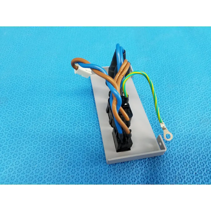 Gray plastic power entry panel with black components and multicolored wires for topcon trc-nw8 retinal camera