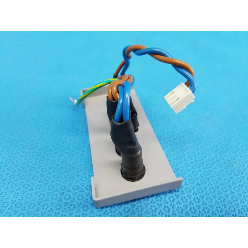 Gray plastic power entry panel with blue brown and green wires for retinal camera topcon trc-nw8 back side