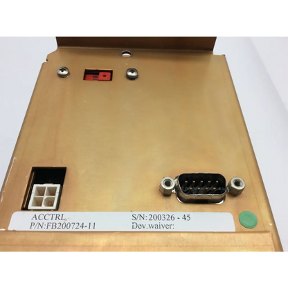 Beige plastic acctrl fb200724-11 control power unit with red toggle and db9 port for logiq 9 ultrasound system back side