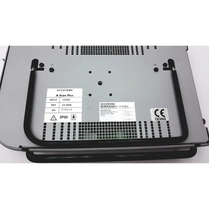 Gray metallic accutome a-scan plus ultrasound machine with black rubber edges and ventilation grilles ultrasound service 07h419