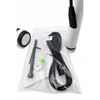 Black power cord with two connectors and green cap in clear packaging for accuvein hf580 vein visualization mobile stand biomed certified
