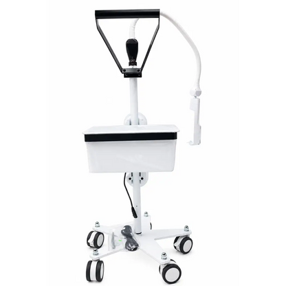 White medical cart with black accents featuring mobile stand and adjustable arm for biomed certified vein visualization use