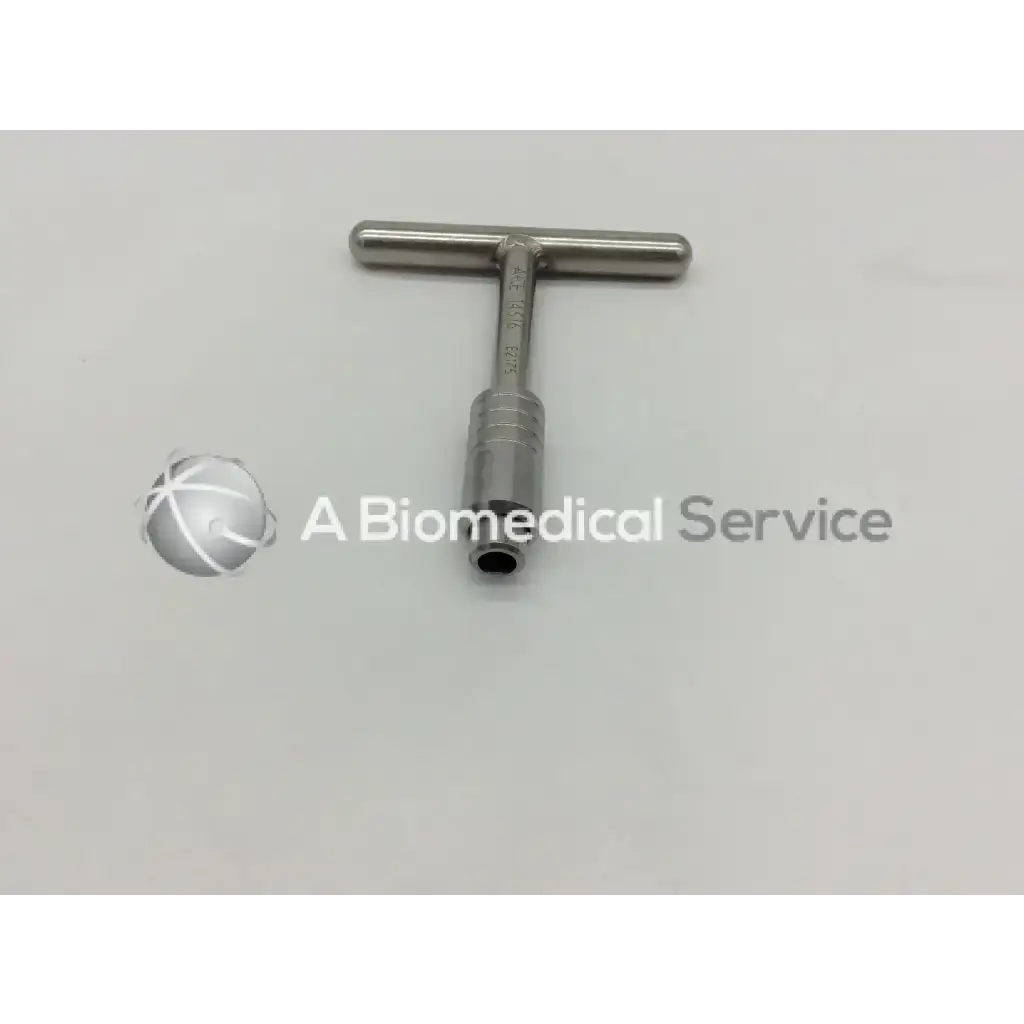 Ace 14316 stainless steel cannulated screw driver t-handle with cylindrical shaft and threaded section for surgical use