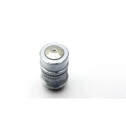 Silver metallic achromat 100/1.25 cat 1079 microscope objective lense with engraved markings for precision use
