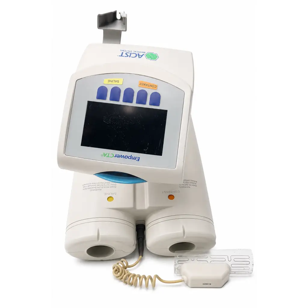 White acist empowercta contrast injector system with digital screen and saline contrast buttons biomed certified device