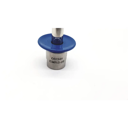 Blue and silver acmi emrs-28 resectoscope sheath 28fr medical torch tip with engraved model number