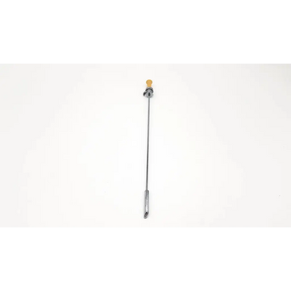 A slender metallic acmi g123 cysto sheath 23fr with brass-colored knob and pointed tip for medical use