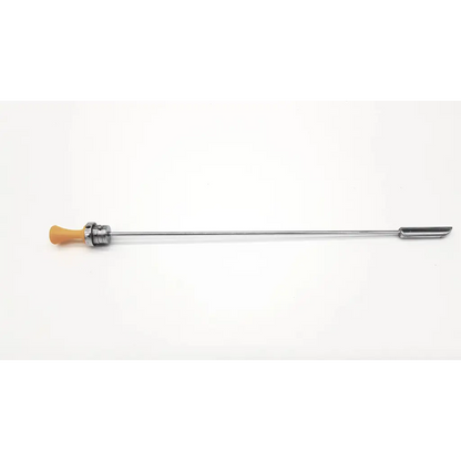 Acmi g123 cysto sheath 23fr with obturator featuring a silver oil dipstick with tan wooden handle and metallic end cap