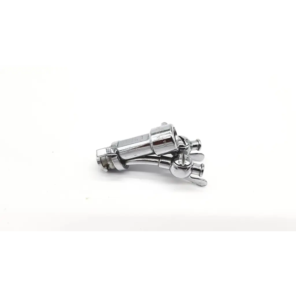 Shiny chrome-plated acmi g153 double channel cysto bicycle stem clamp with sleek angular design and dual adjustment knobs