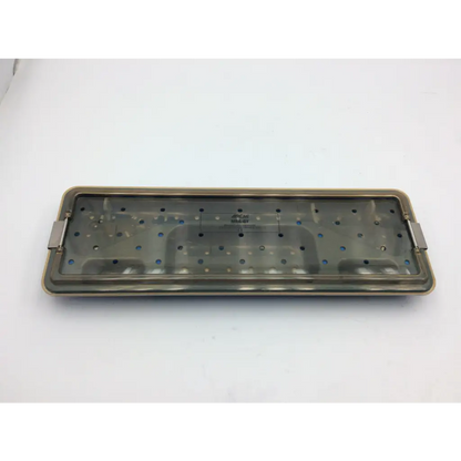 Rectangular ACMI MRA-GT telescope case with translucent perforated lid and metallic frame for surgical instruments