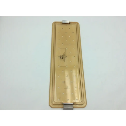 Beige plastic lid with metallic clasp and circular indentations for acmi mra-gt telescope case