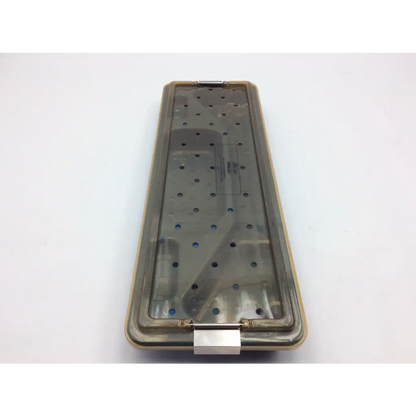 Acmi mra-gt telescope case with rectangular transparent perforated interior and metallic edges for surgical instruments