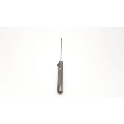 Silver metallic surgical cigar handle rotary basket punch forceps with slender handle and pointed tip for precision use