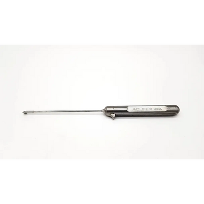 A sleek metallic Acufex 010901 cigar handle rotary basket punch forceps with textured handle engraved Acufex USA