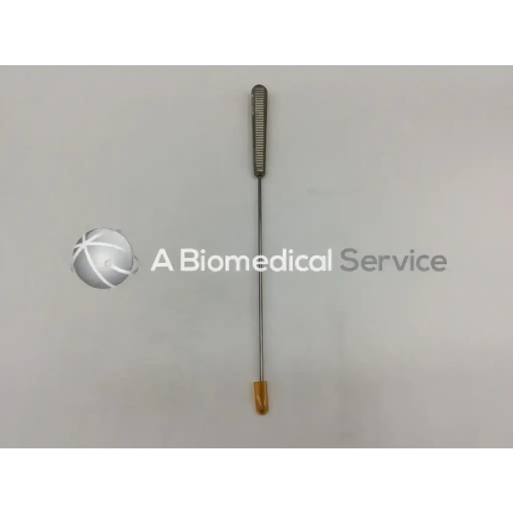 Silver surgical endobutton depth probe with textured handle and gold-colored tip for precise depth measurement